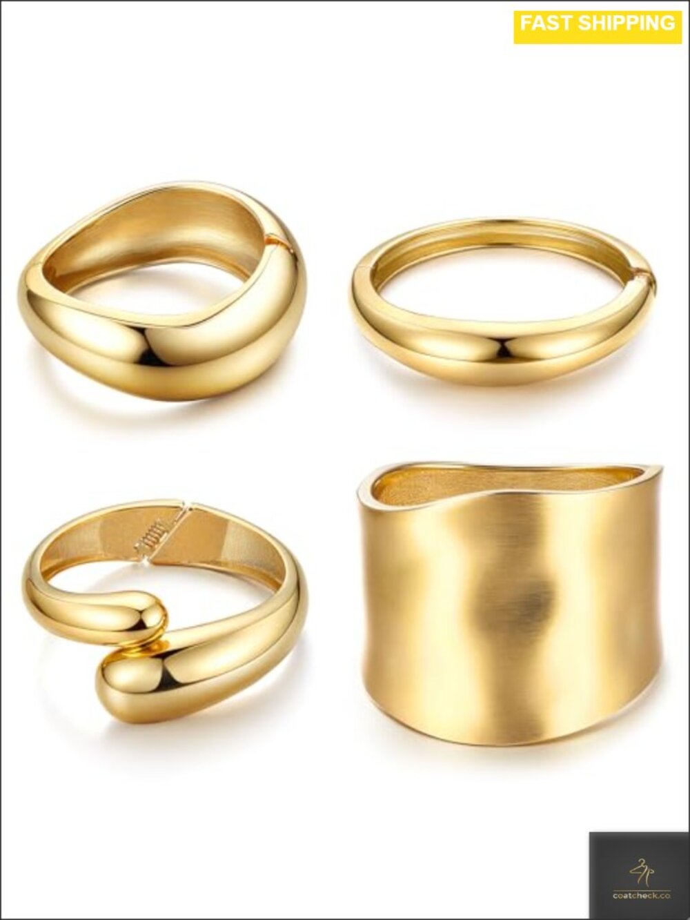 Chunky Gold Tone Bangle Bracelets Set Non Tarnish Stackable